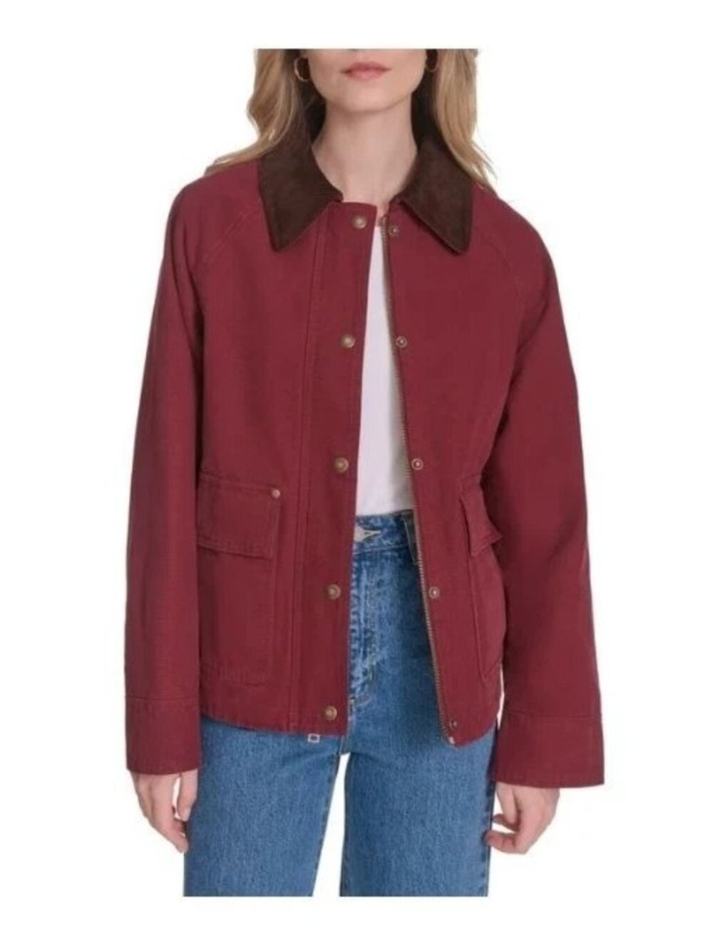 Levis Womens Wine Red Corduroy Collar Jacket Size Large With Tags